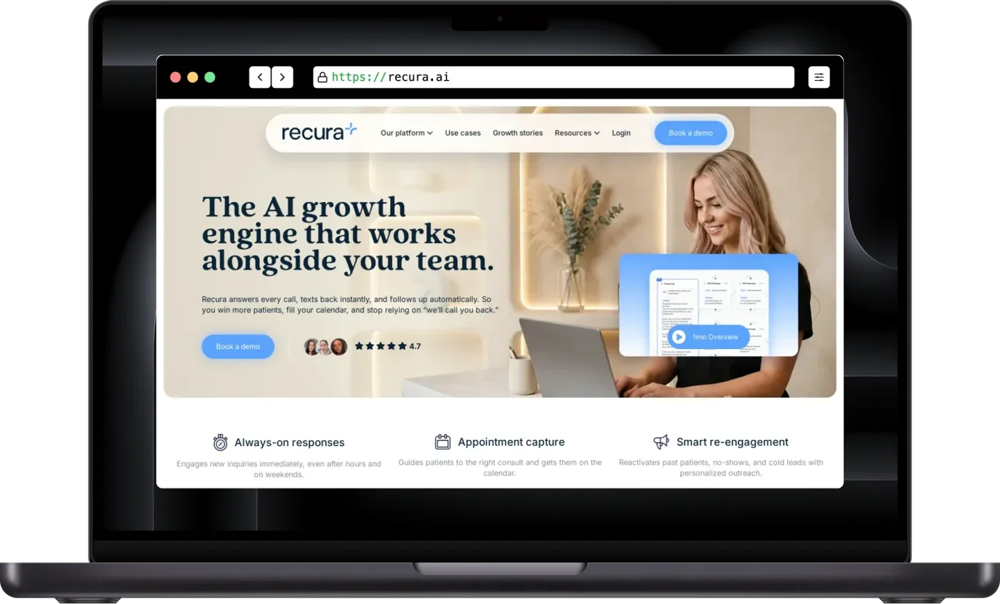 RecuraAI landing page on a MacBook