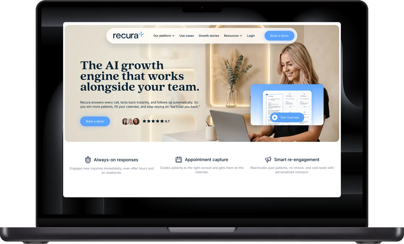 RecuraAI landing page on a MacBook